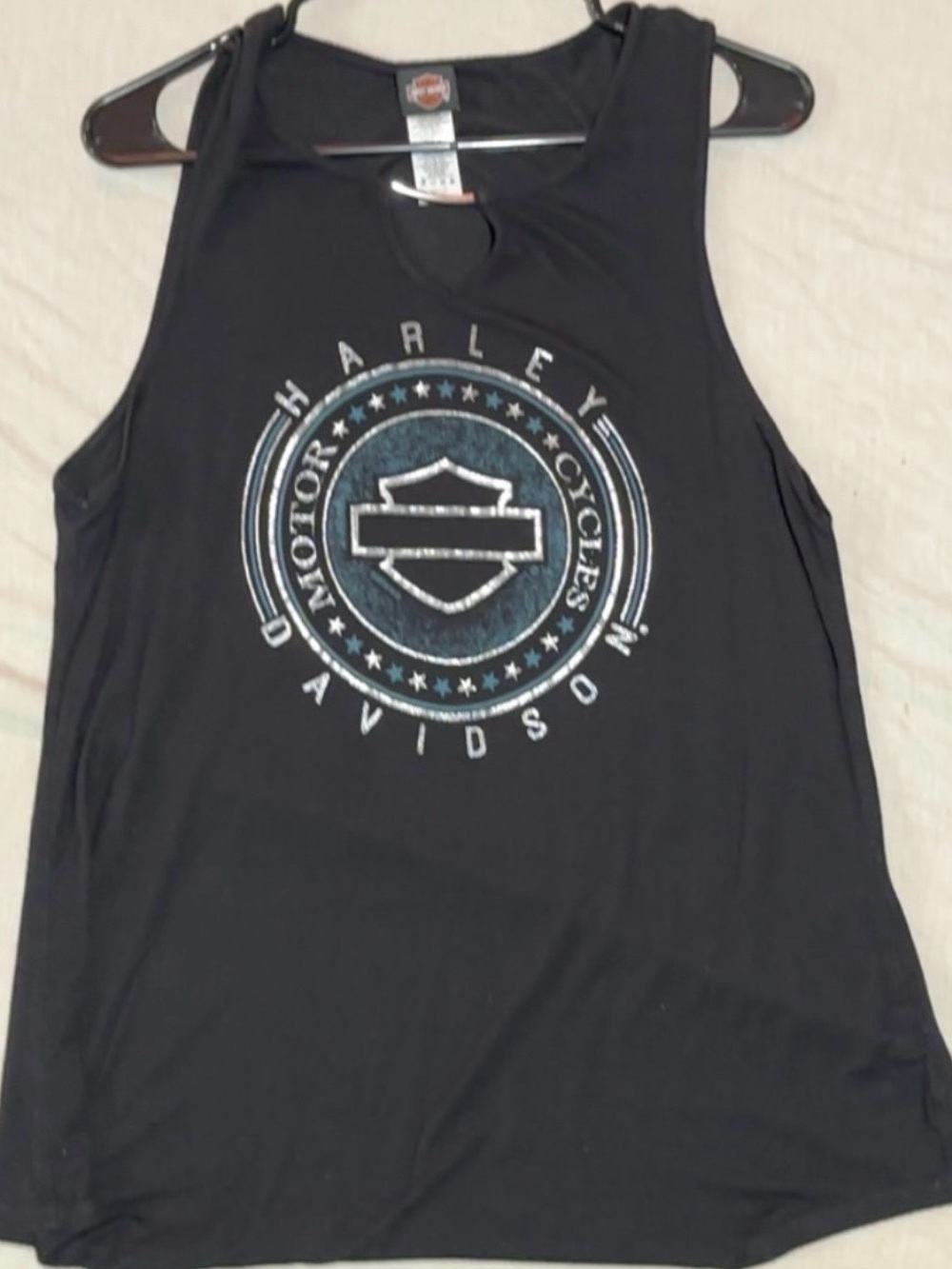 Harley-Davidson Black Tank Top with Distressed Blue Logo
